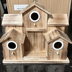 Rustic Natural Wood Birdhouse Trio - Decorative Three-House Design